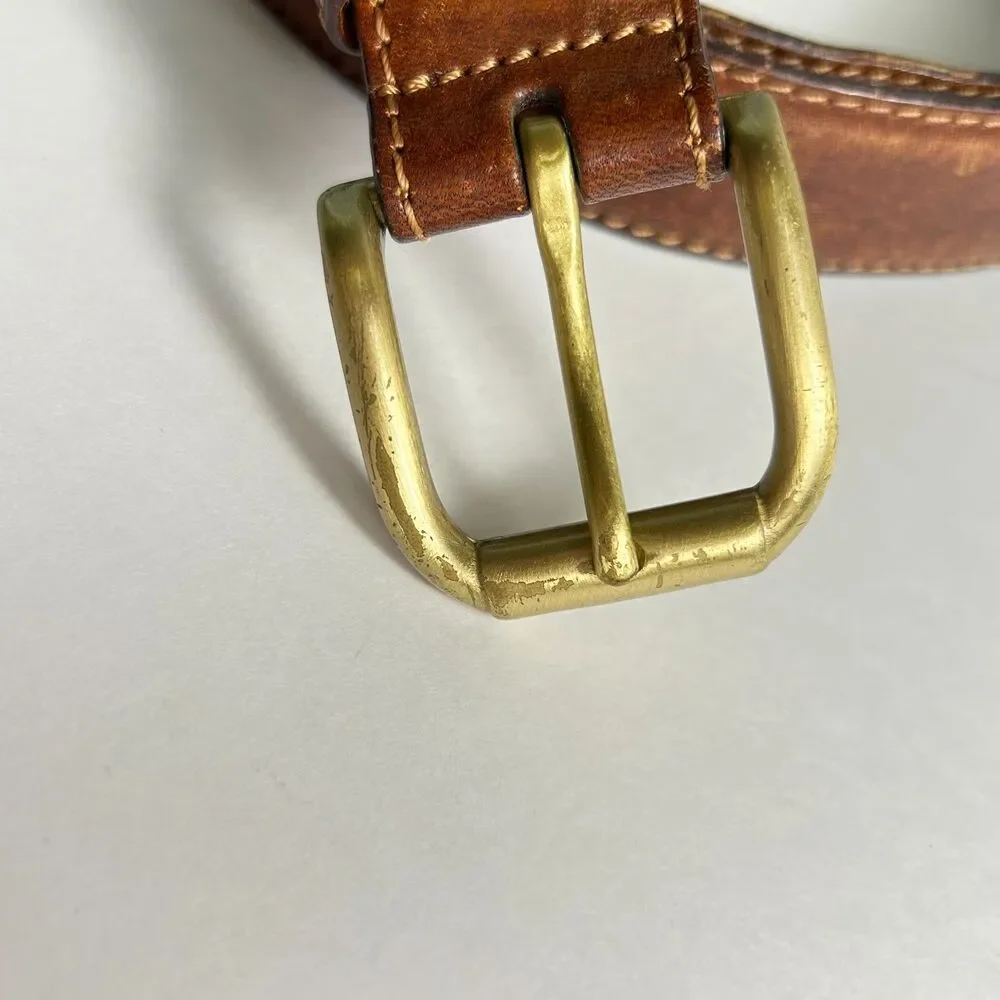 The Bridge Men's Brown Leather Vintage Luxury Italian Brass Buckle Belt Size 44
